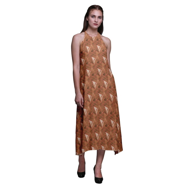 Bimba Robe Dos Nu Géométrique d'Été pour Femmes, Col Halter, Tenue de Plage, Très Grande Taille