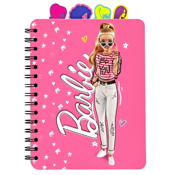 Barbie 4 Tab Journal Notebook, Spiral Bound, 144 Lined Pages, 8 x 7 inches