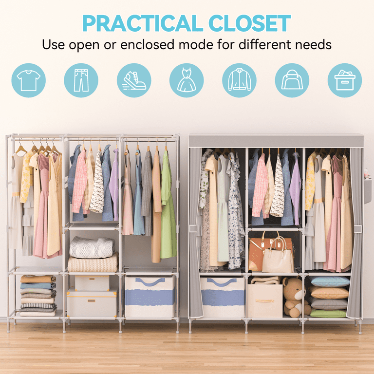 Armoire Portable Penderie Heavy Duty Avec Housse Tissu Non Tissé - Rangement Vêtements 5 Niveaux