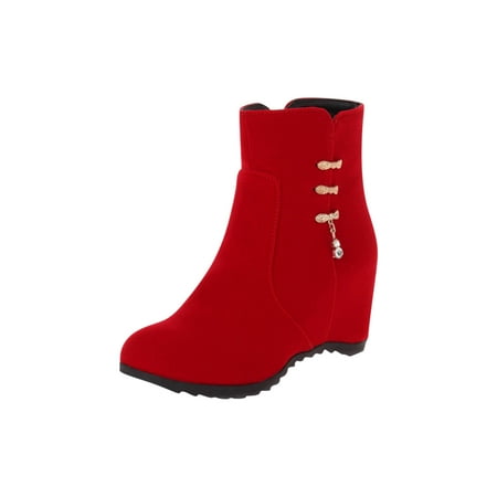 

CYMMPU Women s Wedges Shoes Fashion All Match Mid Tube Boots Autumn And Winter Fleece Thick With Mid Heel Knight Boots