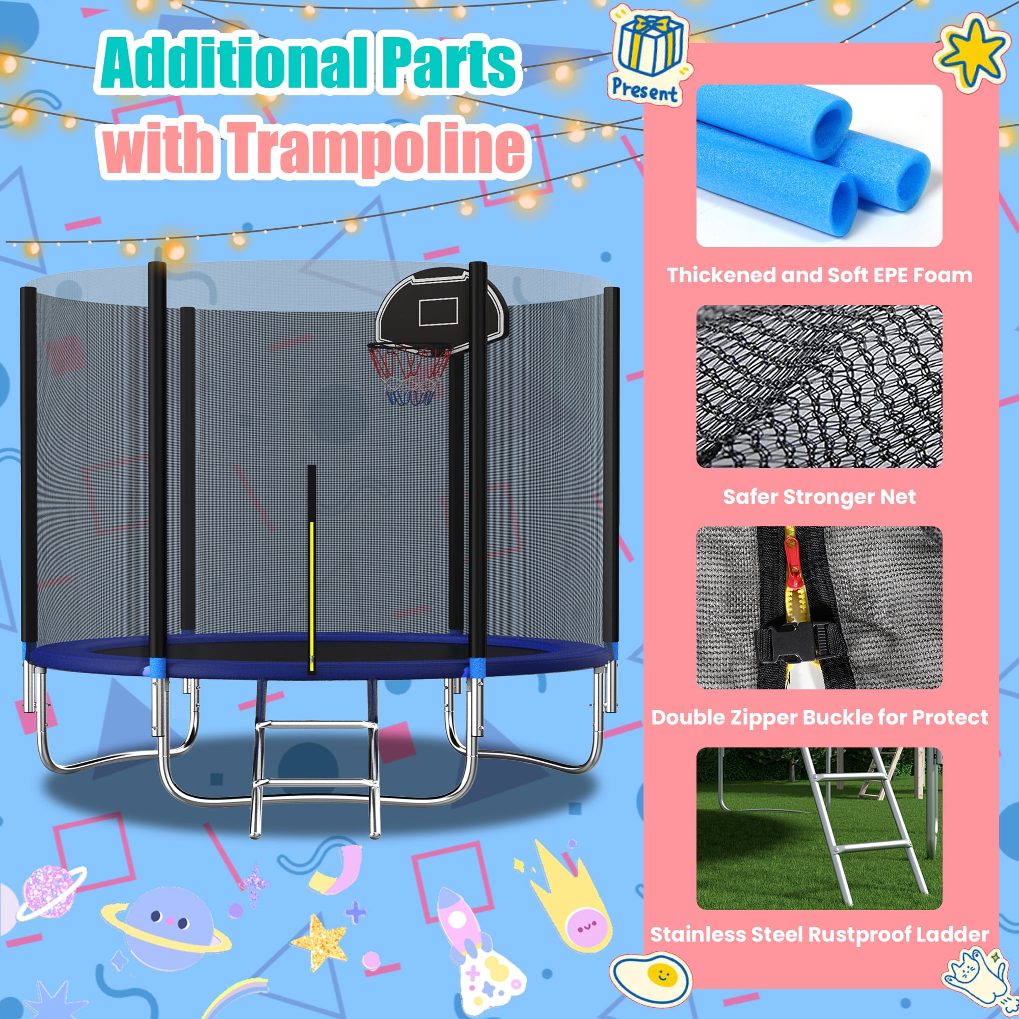 Shengchao Trade 10FT Recreational Trampoline with Enclosure Net and Ladder, Outdoor Anti-Rust, ASTM Approved
