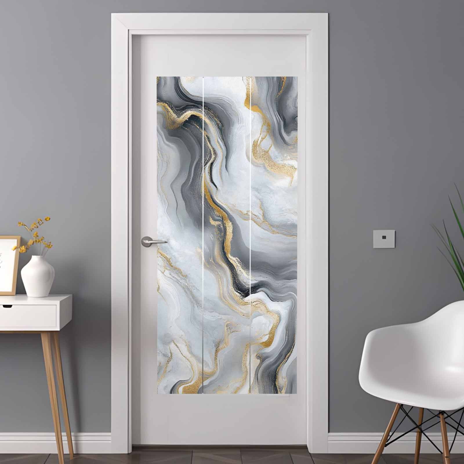 Abstract Marble Window Privacy Film Gradient Black White Gold Texture Decorative Glass Window Film UV Blocking Static Cling Non-Adhesive Sticker Covering for Home Door 35.4x78.7 inches