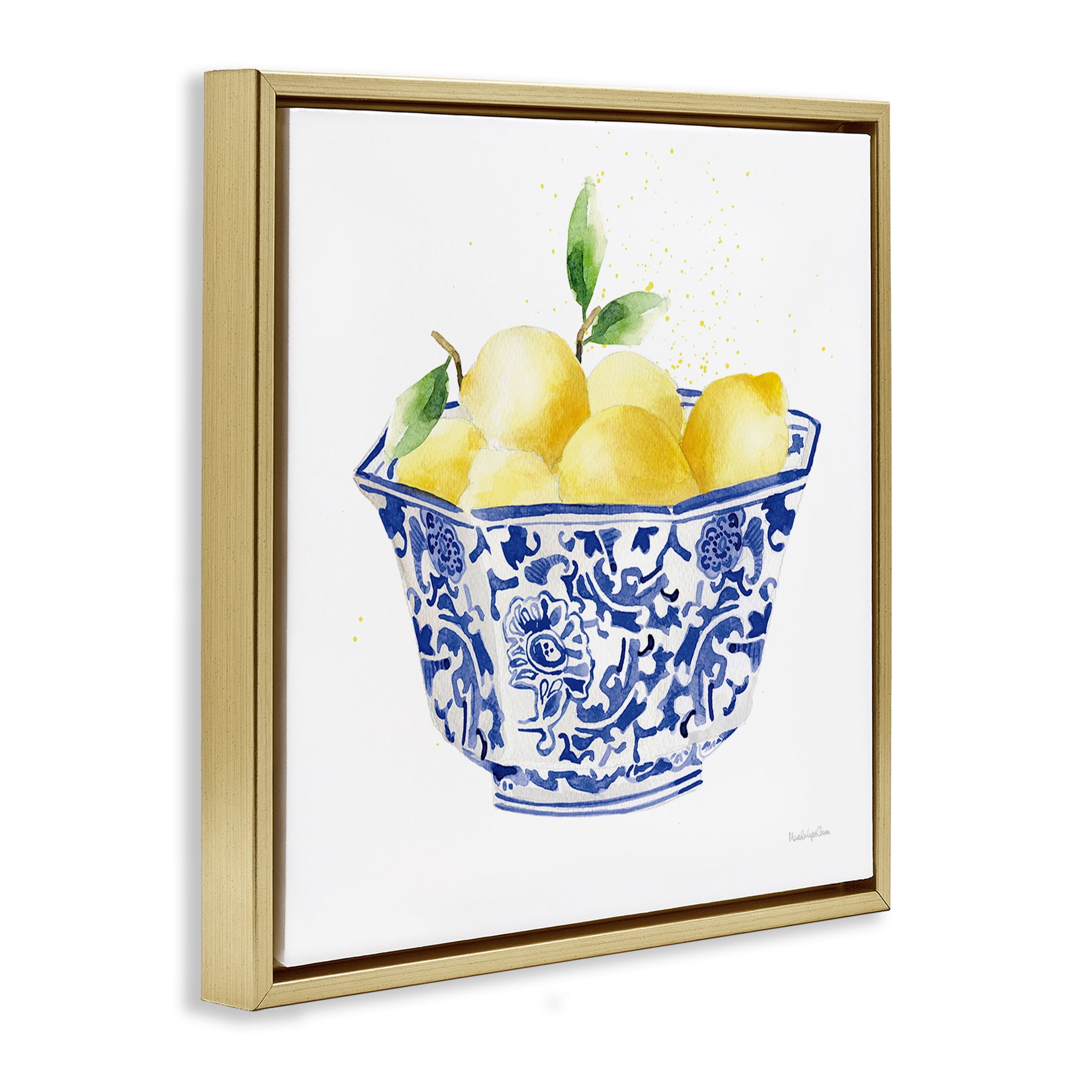 Stupell Industries Elegant Bowl of Lemons Food & Beverage Painting Gold Floater Framed Canvas Art Print Wall Art, 25 x 25