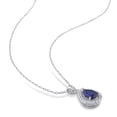 thumbnail image 3 of Everly Women's Created Blue and White Sapphire Sterling Silver Teardrop Halo Pendant with Chain, 3 of 9