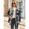 thumbnail image 4 of Womens Fall Fashion Flannel Shackets Plaid Button Down Jacket Casual Long Sleeve Fleece Shirt with Pockets Dark Gray M, 4 of 7
