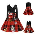 thumbnail image 2 of Holiday Party Dresses for Women Christmas Print Dresses Sexy Christmas Costume V Neck Swing Dress Long Sleeve Dress, 2 of 8