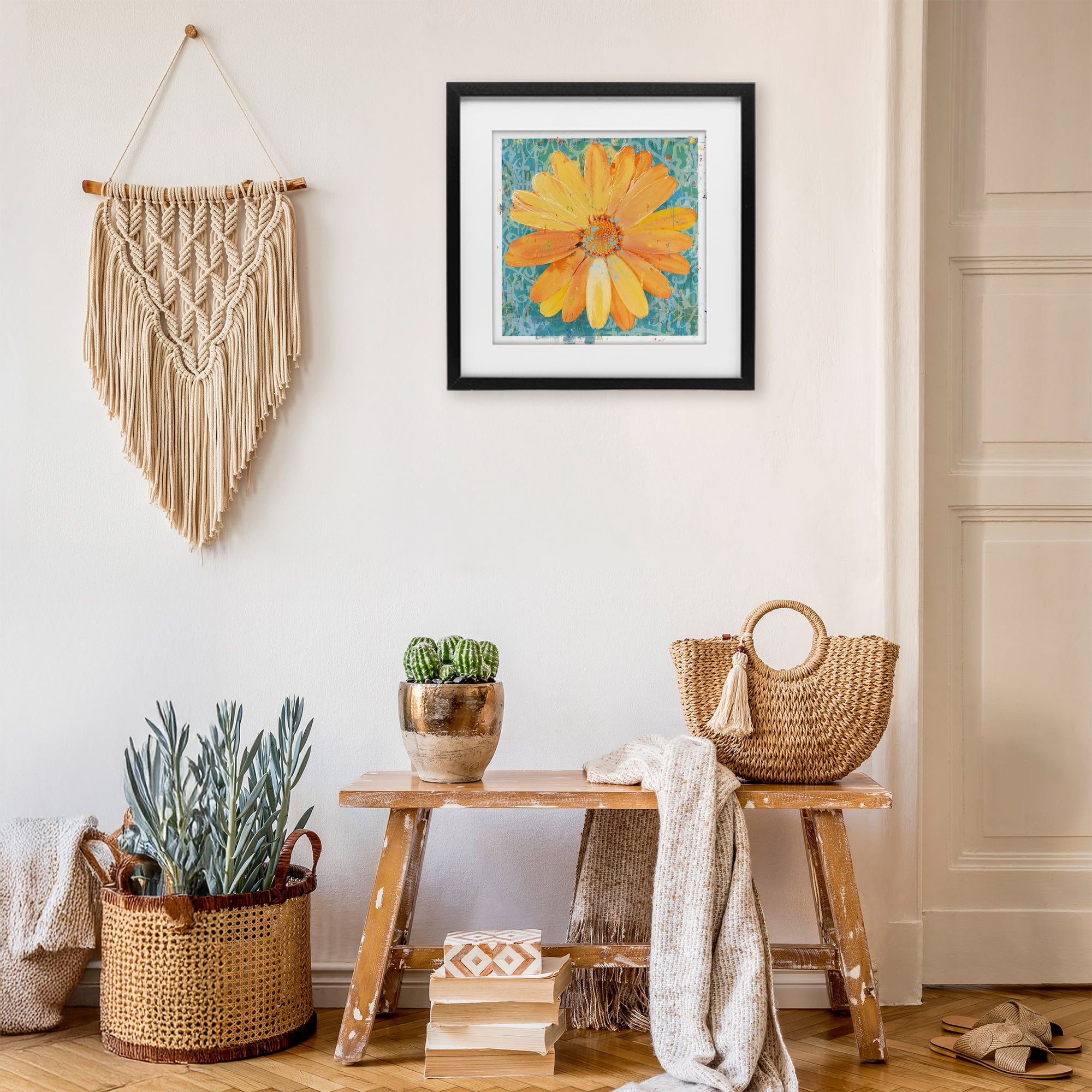 Stupell Industries Urban Daisy over Graffiti Black Framed Print Under Glass, design by Porter Hastings