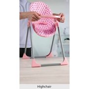 Lissi: 6-In-1 Convertible Highchair Play Set - Pink & Grey Polka Dot - Highchair-Swing-Bed-Carrier, Toy Bag & Accessories For Dolls Up To 18, Kids 3+