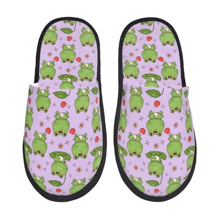 Balery Happy Frogs1 Slient Indoor Furry Fleece Comfort House Shoes Soft Non-Slip Home Shoes Cotton slippers House Slippers-- Medium