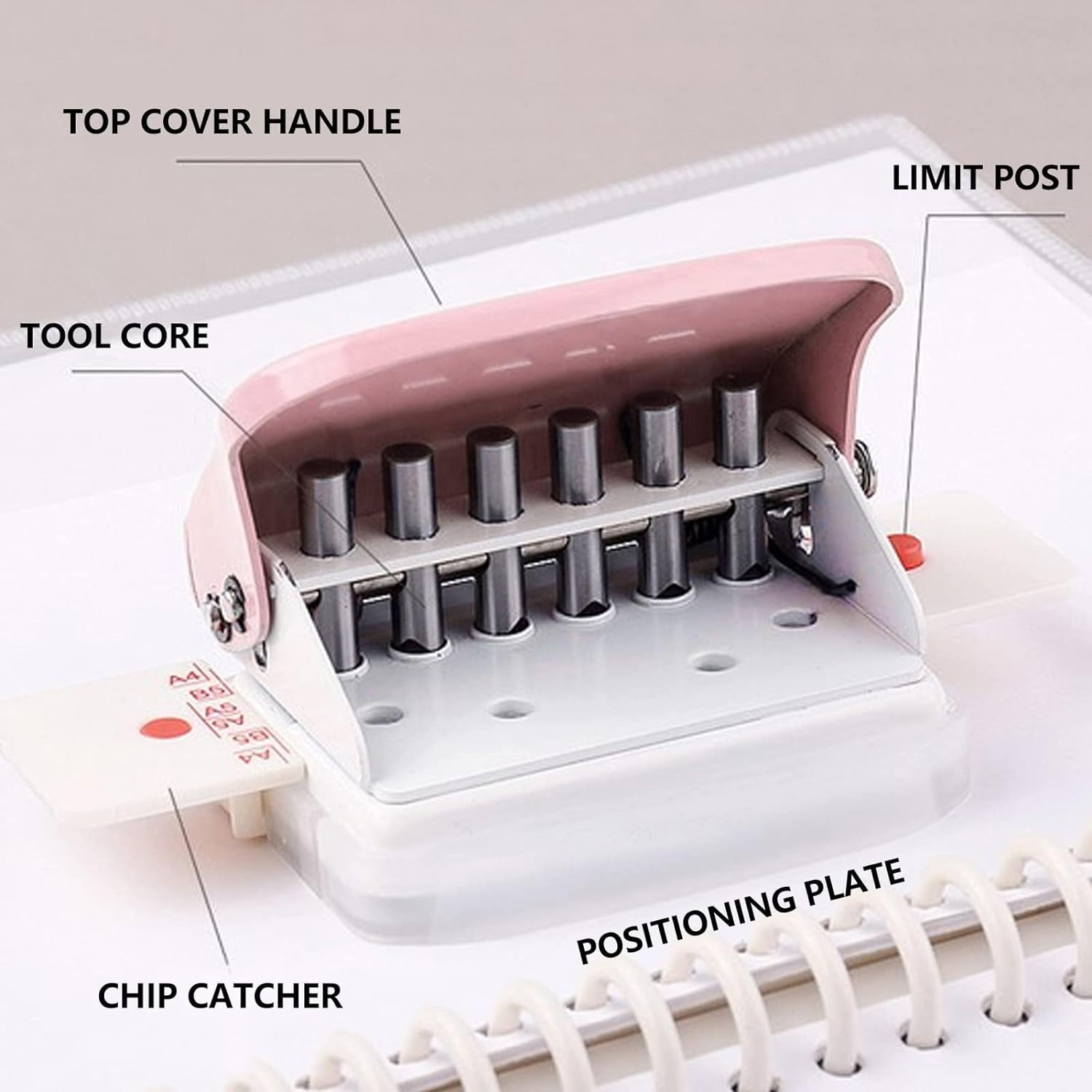 ABCISI Binding Machines, Mini Manual Multipurpose 6 Holes Cinch Book Binding Machine, Coil Binding Machine for Home Office(Pink)