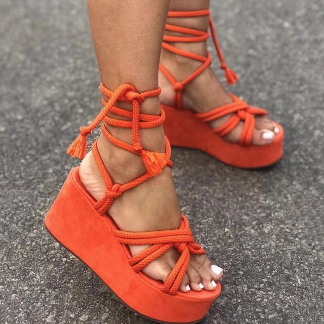 Zapatos de mujer de verano para mujer Sandalias de cuerda de cáñamo cruzadas con talón inclinado de fondo plano Wmkox8yii sa4571