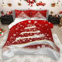 Homewish Teens Xmas Tree Snowflakes Full Size Comforter Sets 3-Piece,Merry Christmas Bedding Comforter Set,Happy New Year Lightweight Bedding Sets,Breathable Home Decor,Reversible