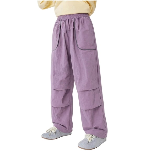 zbxnLI Kids Cargo Pants Elastic Waist Wide Leg Casual Sports Pants Thin Loose Fashion Trousers with Pockets for Boys Girls