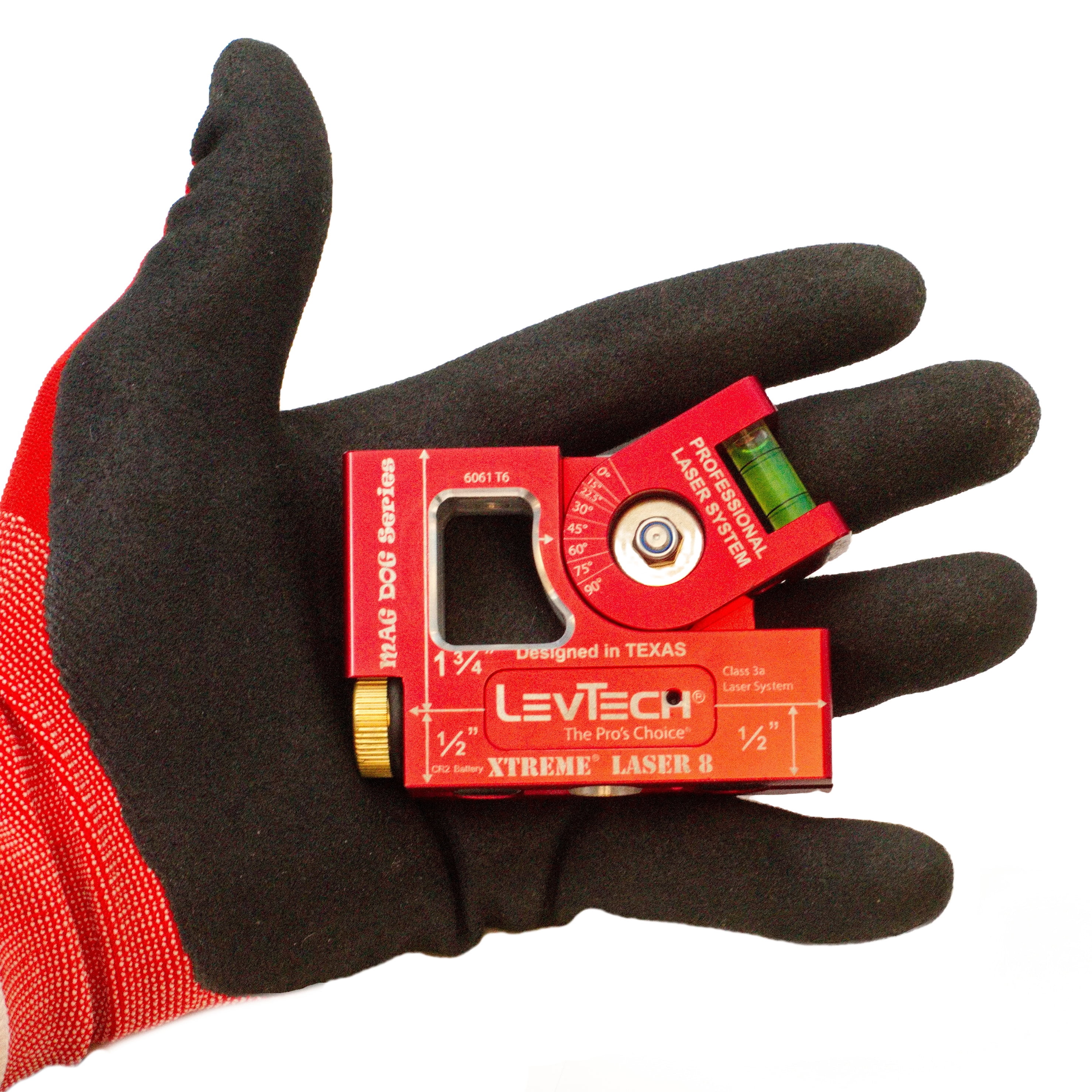 LEVTECH® Xtreme Laser Dog 8™ Laser Level – 2.24 mW Red Laser, 1/8” Accuracy at 100 ft, Billet Aluminum, Bullseye Vial, V-Groove Base
