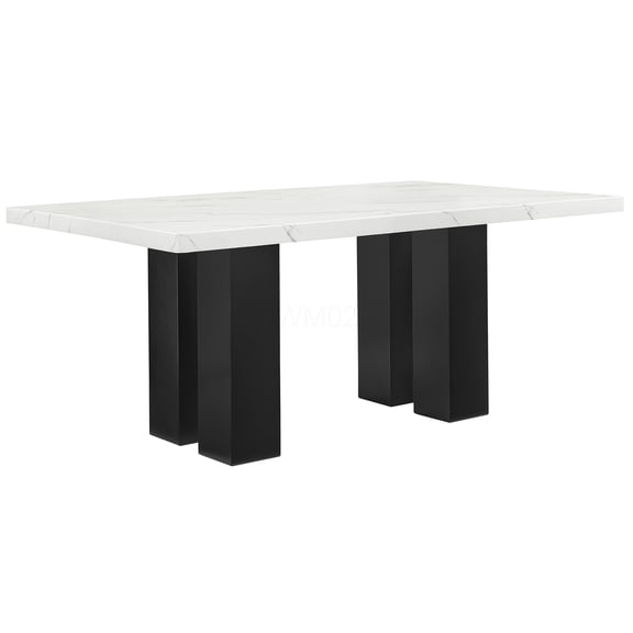Modern Rectangular Dining Table with White Marble-like Top and Dark Wood Base