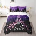 thumbnail image 2 of jejeloiu Kawaii Butterfly 7-Piece Twin Bedding Sets,Eiffel Tower Bedding Comforter Set,Pink Purple Black Sheet Sets For Girls Teens,Luxury Bedroom Decor Reversible, 2 of 8