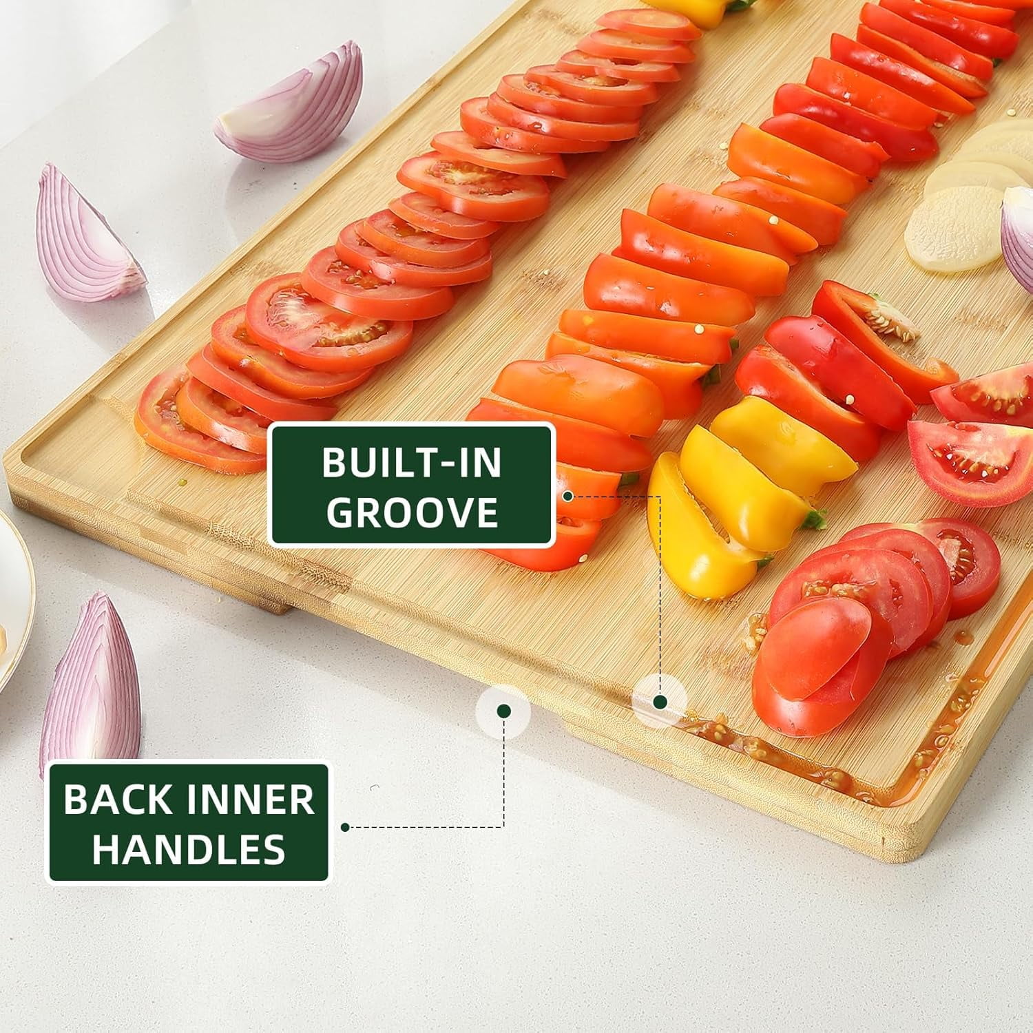 24 x 16 Inch Cutting Board for Kitchen,Extra Large Bamboo Cutting Board with Deep Juice Groove and Handle for Stove Top, Kitchen Chopping Boards for Meat Vegetables