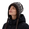 thumbnail image 4 of Winter Hat for Women Thick Knit Cozy Winter Ski Hat with Ear Covers，Vintage Pattern, 4 of 9