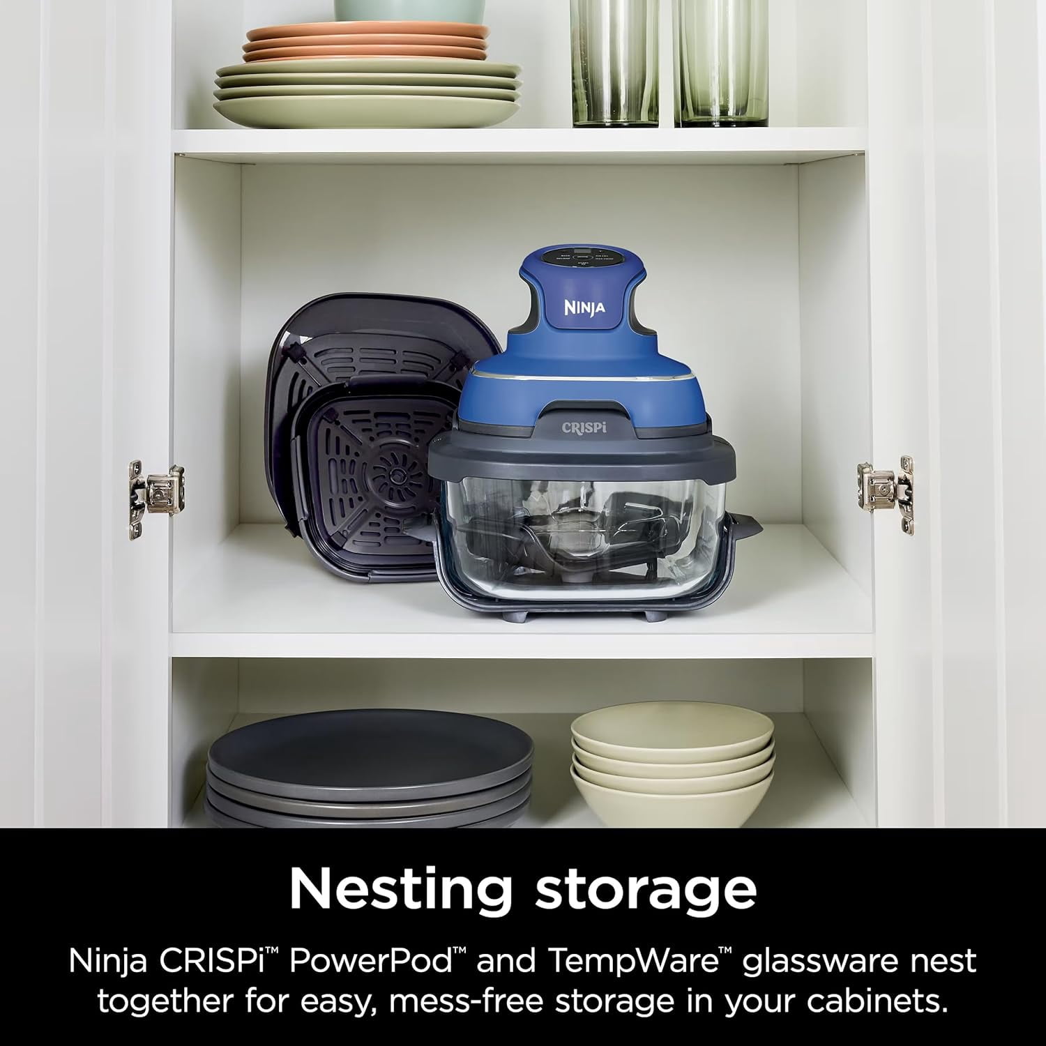 Ninja Crispi Air Fryer, Microwave, Freezer & Dishwasher Safe, Glass Portable Cooking System, 4 QT & 6 Cup Glass Containers with Storage Lids, Easy Meals, Air Fry, Bake, Blue