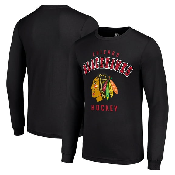 Men's Starter Black Chicago Blackhawks Logo Long Sleeve T-Shirt