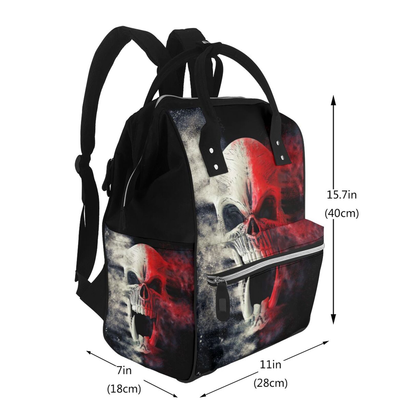Ratiio Red And White Screaming Demon Skull Mummy Backpack - Waterproof Twill Canvas, Large Capacity Diaper Bag with Multiple Pockets and Adjustable Straps