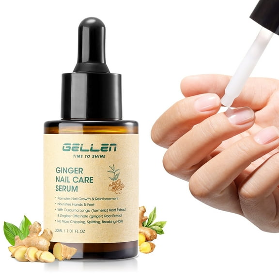 Gellen 30ml Ginger Nail Growth Serum for Nail Strengthener and Treatment, Nail Repair for Weak Brittle Splitting Damaged Nails, Hydrated & Nourished Nail Care Solution