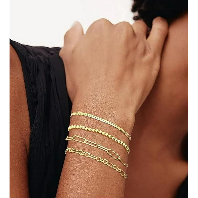 Gold Bracelets for Women 14K Gold Plated Dainty Bracelets Set Layered Chain Bracelets Pack Jewelry Walmart