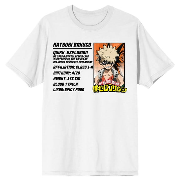 My Hero Academia Katsuki Name Card Men's White T-shirt-Medium
