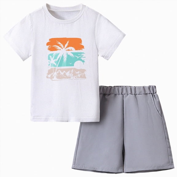 Gubotare Baby Boy Summer Outfit Boys Hawaiian Outfit 2Pcs Kids' Summer Beach Clothes Set Luau Tropical Shirt Top Shorts for Children 3T 4T (Grey,3-4 Years)