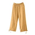 thumbnail image 1 of Pantalon Décontracté en Lin pour Femmes, Jambe Droite, Taille Élastique, Ample et Confortable, avec Poches, 1 of 9
