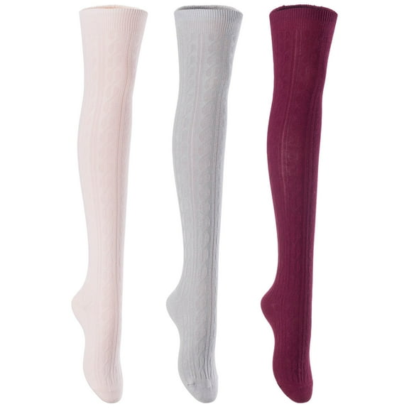 3 Pairs Awesome Women Thigh High Cotton Boot Socks. Durable Knee High Socks, Perfect As Winter & Spring Socks Size 6-9 Beige,LightGrey,Wine T1024