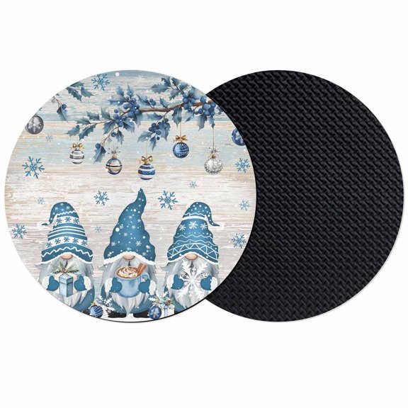 Blue Gnomes Christmas Coasters Set of 2, Absorbent Coasters for Drinks, Xmas Ball Snowflake Gifts Botanical Winter Coaster for Desk Coffee Table Protection, Home Decor House Warming Gifts 4"