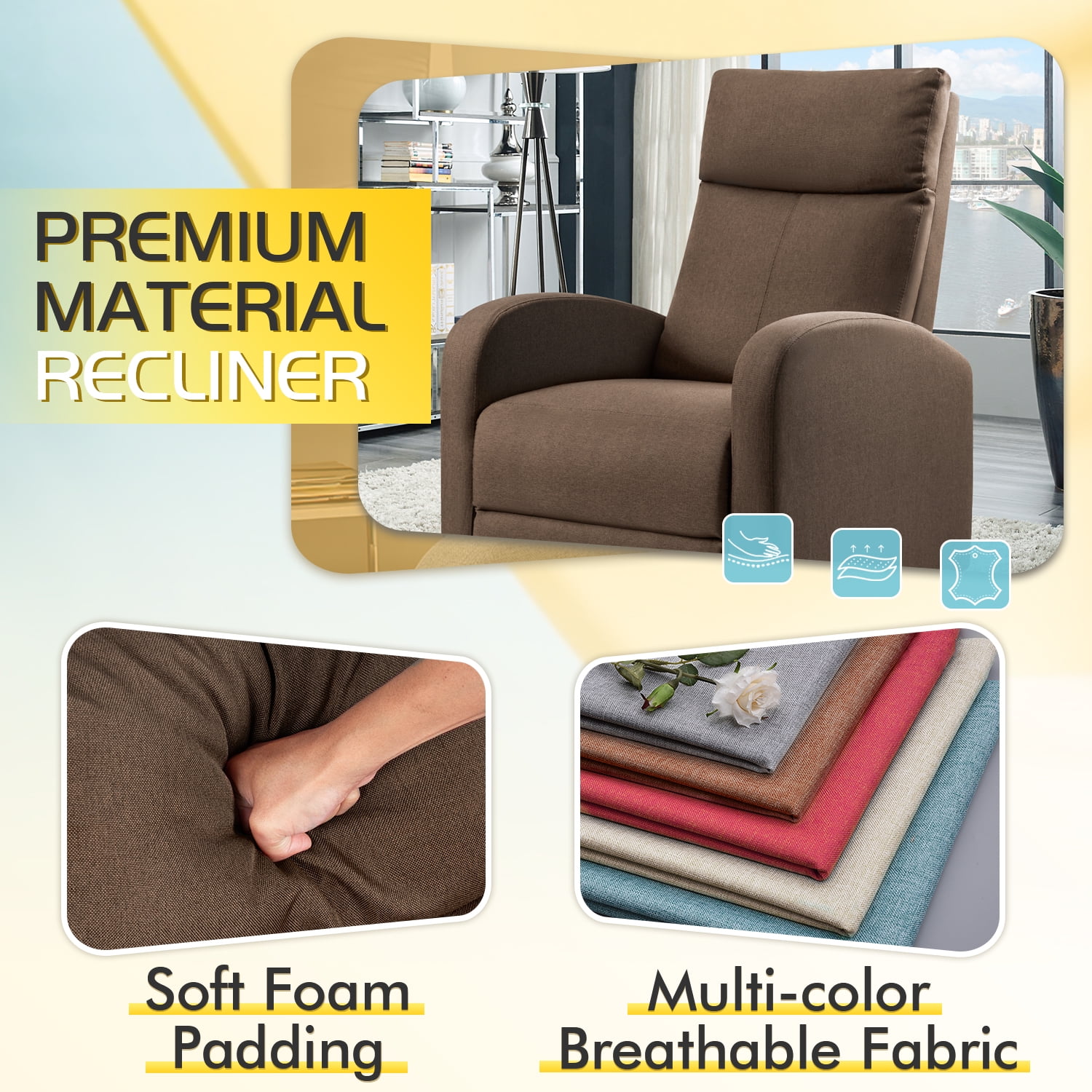 Homall Fabric Recliner Chair Adjustable Modern Home Theater Seating Single Recliner Sofa Living Room Armrest Chair With Thick Cushion