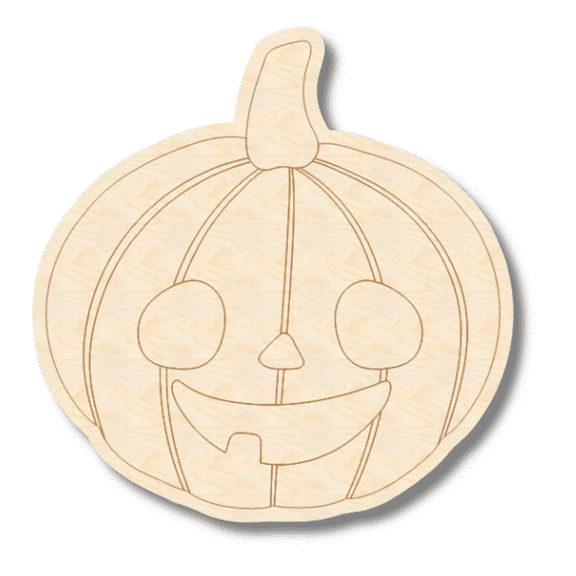 Unfinished Wood Etched Cute Jack o' Lantern Shape 4" / 1/4"