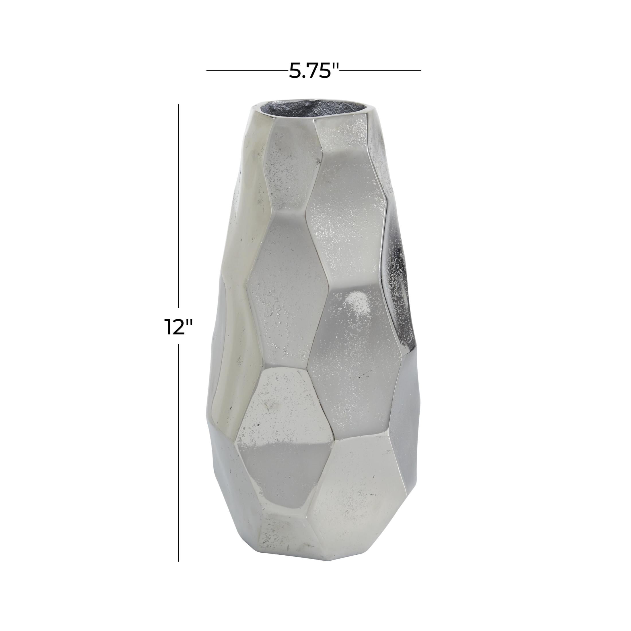 DecMode 12" Geometric Silver Aluminum Metal Vase