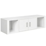 Costway Wall Mounted Floating Media Storage Cabinet Hanging Desk Hutch W/Door White