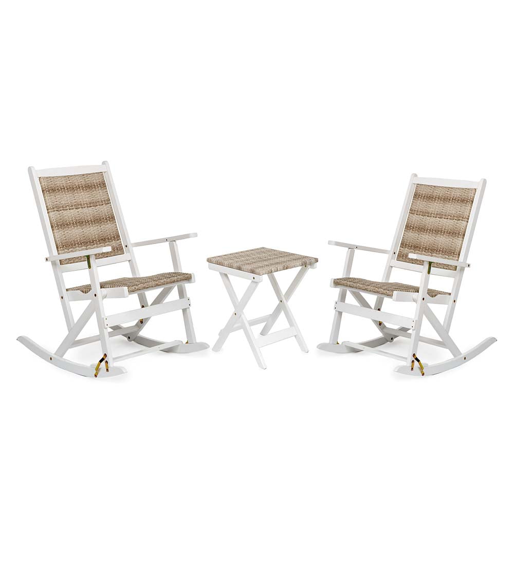 Claytor Folding Eucalyptus Outdoor Furniture, Two Rockers and Side