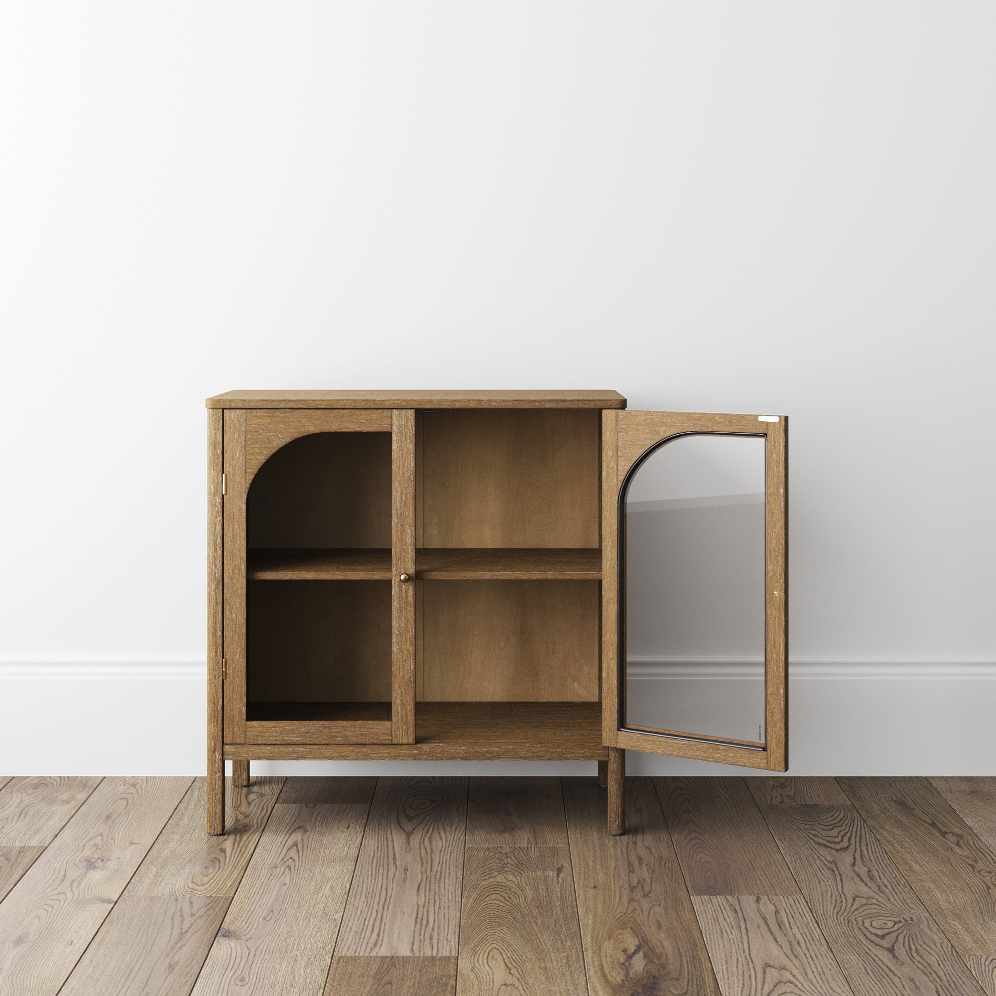 Nathan James Adjustable Shelf Modern Sideboard, MDF Rubberwood Glass Light Brown