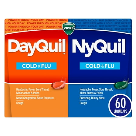 Vicks DayQuil and NyQuil Cold and Flu Liquicaps, Cold and Flu Medicine for Adults, 60 Count