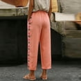 thumbnail image 5 of ZToonmas Solid Floral Embroidery Linen Barrel Pants for Women Drawstring Elastic Waist Loose Ankle Casual Cropped Pants with Side Pockets, 5 of 6