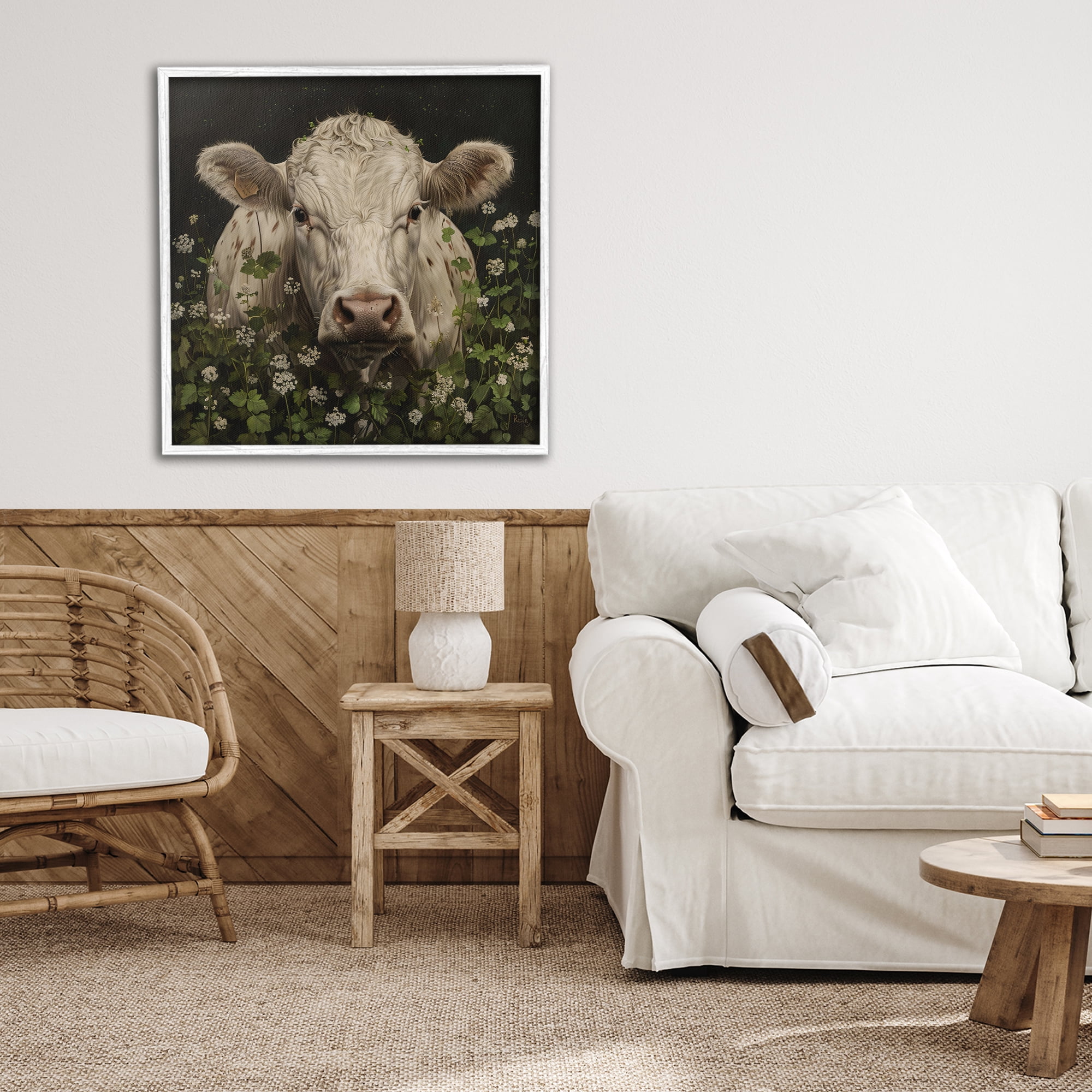 Stupell Industries Cow in the Green Meadow White Framed Giclee Art, design by Creative Studio