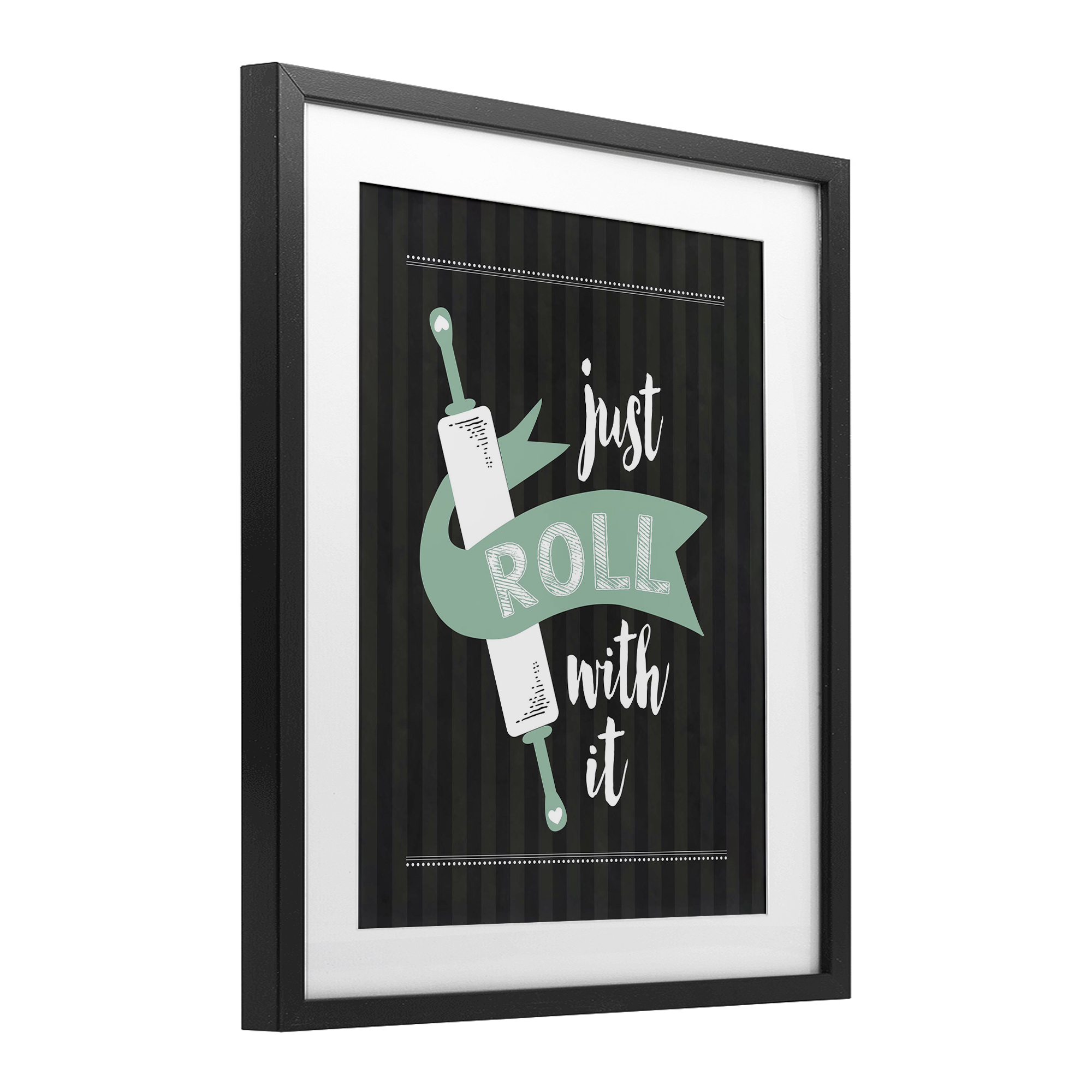 Roll With It Black & Green Black Framed Print Under Glass, design by Lettered and Lined