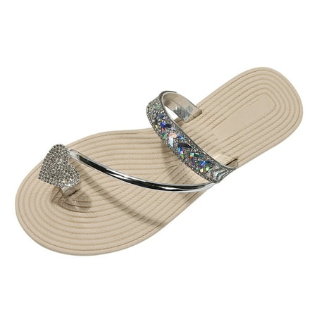 

Ladies Fashion Solid Color Bright Leather Love Rhinestone Cover Toe Straw Woven Flat Bottom Beach Sandals