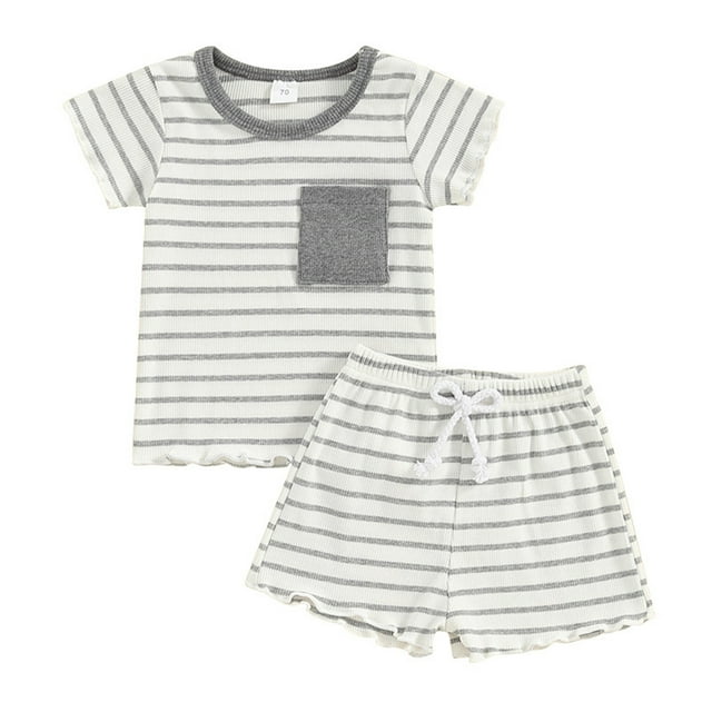 Odeerbi 3M-3Y Conjuntos de Verano Para Niños Niñas Camisetas de Algodón de Manga Corta A Rayas Shorts Conjunto de Dos Piezas
