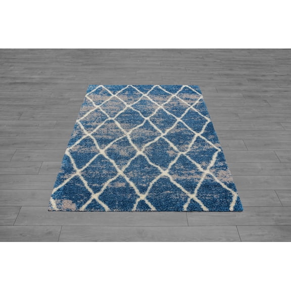 Florence Navy Cream Argyle Modern Contemporary Area Rug Tapis Carpet For Living Room Bedroom Kitchen