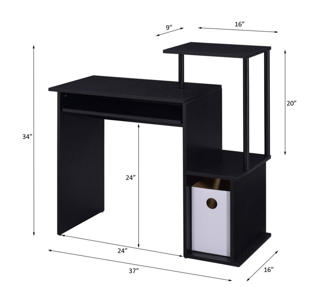 Computer Desk, Rectangular Home Office Desk with Keyboard Tray, Storage Compartment & Shelf, Modern Writing Workstation, Black