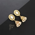 thumbnail image 2 of Pendientes colgantes de aleación con colgante geométrico de perlas de imitación brillantes con diamantes de imitación elegantes para mujer, 2 of 5