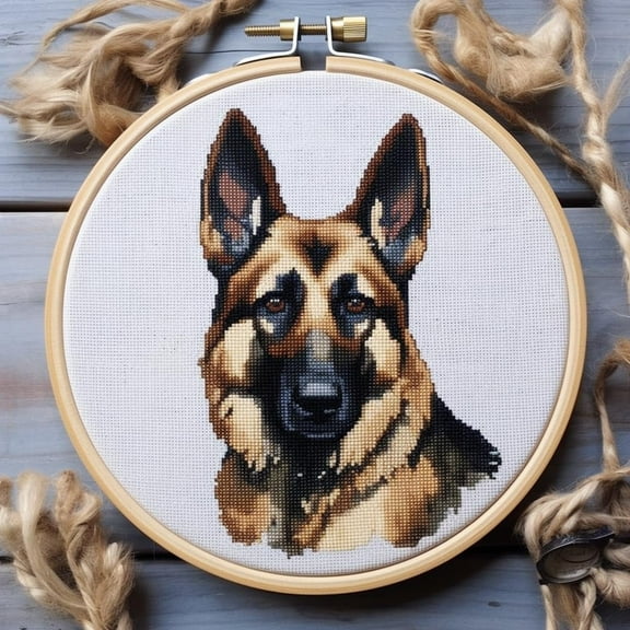German Shepherd Stamped Cross Stitch Kits for Beginners Easy with Hoop 11CT Needlepoint Embroidery DIY Counted Cross Stitch Kits Art Craft Wall Decor 35x35cm(2)