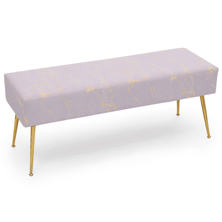 MoNiBloom Velvet Ottoman Bench Upholstered Bench with Padded Seat Footrest Foot Stool with Golden Metal Legs for Bedroom Living Room Entryway Lavender