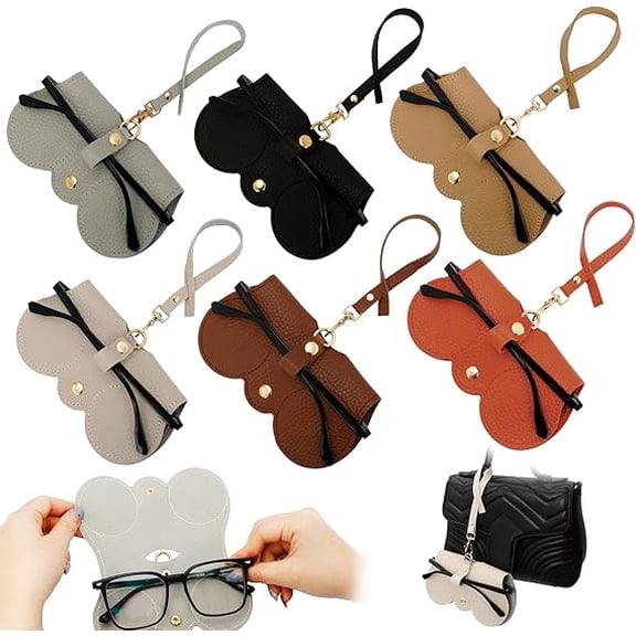 6 Pcs Soft Leather Sunglasses Bag, Portable Glasses Case , Soft Felt Glasses Organizer Bag with Strap, Unisex